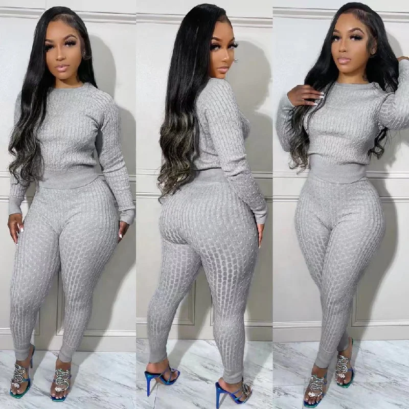 2022 New Womens Clothing Knit Sweater Suits Two Piece Pants Set Women Sweater Suit Two Piece Pants Set