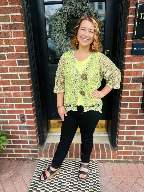 Lulu B Open Weave Lime Cardigan