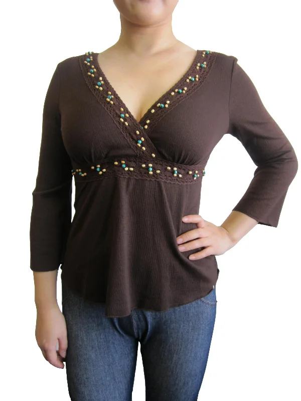 Knit Tops -  3/4 V-neck Beaded (SELECT-1790)