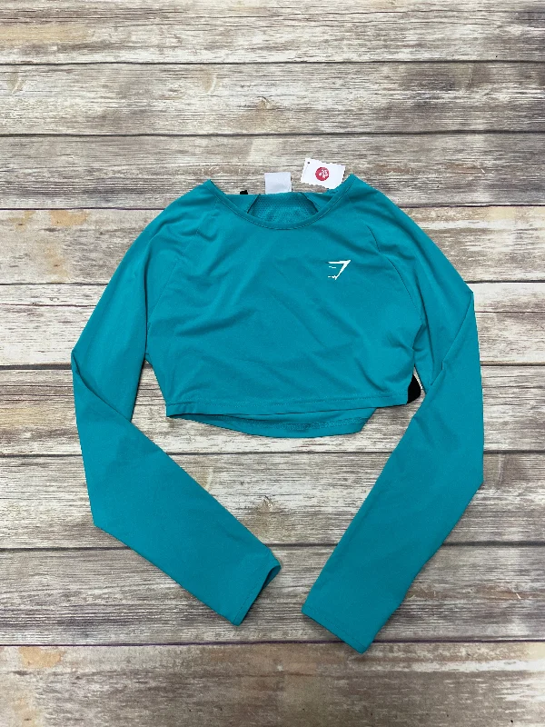 Green Athletic Top Long Sleeve Crewneck Gym Shark, Size S